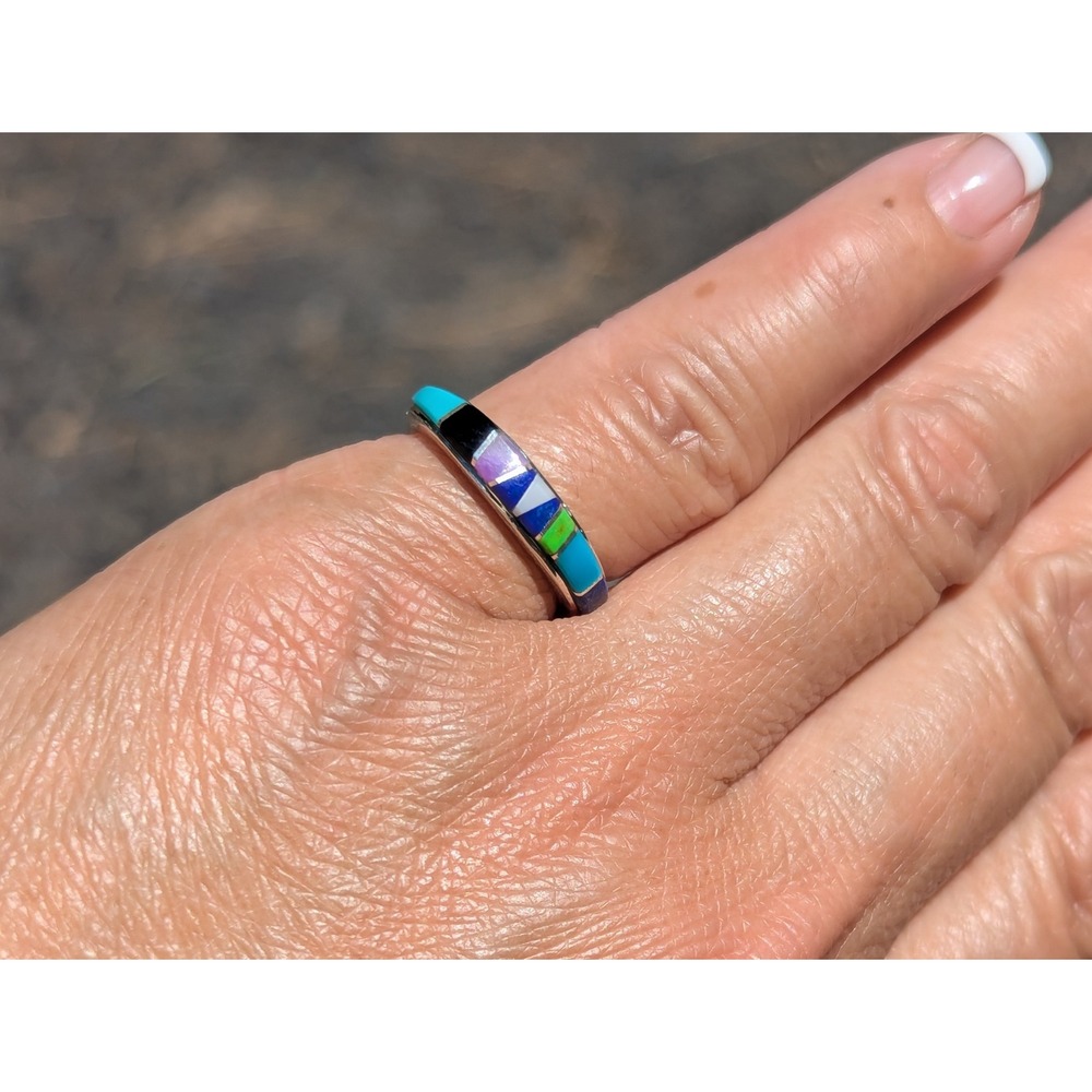 Navajo Handmade Silver Ring w Turquoise Signed Native American Jewelry 6.25 ***